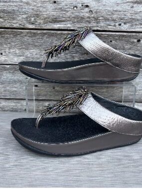 Fitflop Metallic Beaded Wedge Thong Sandals - NWOT